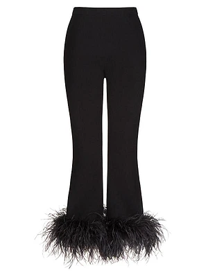 Stretched Viscose Pants With Feathers