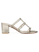 Rockstud Metallic Calfskin Leather Slide Sandals 60 MM