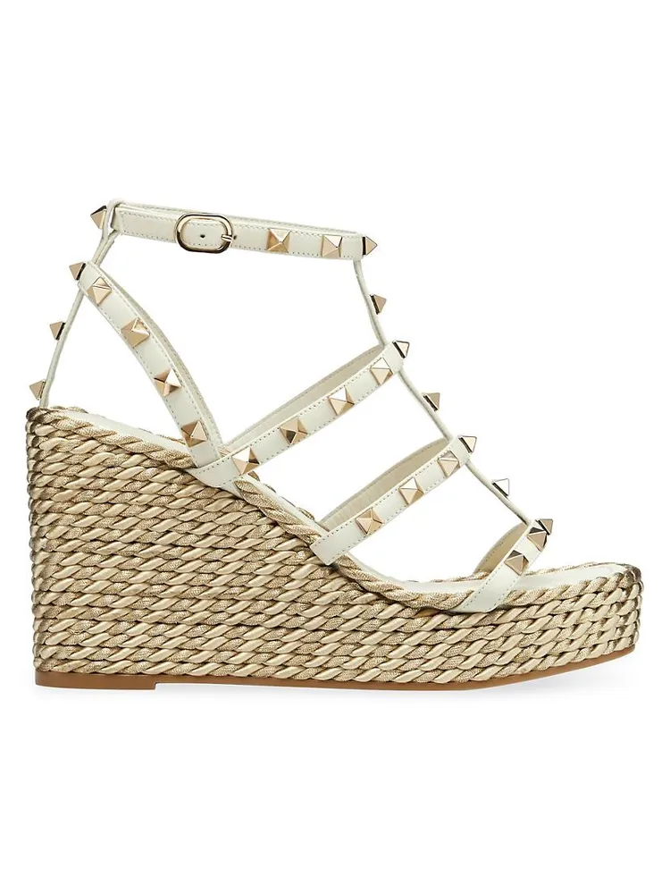 Rockstud Calfskin Wedge Sandals With Straps 95 MM