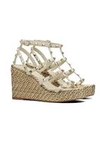 Rockstud Calfskin Wedge Sandals With Straps 95 MM