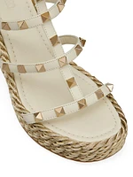 Rockstud Calfskin Wedge Sandals With Straps 95 MM