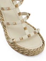 Rockstud Calfskin Wedge Sandals With Straps 95 MM