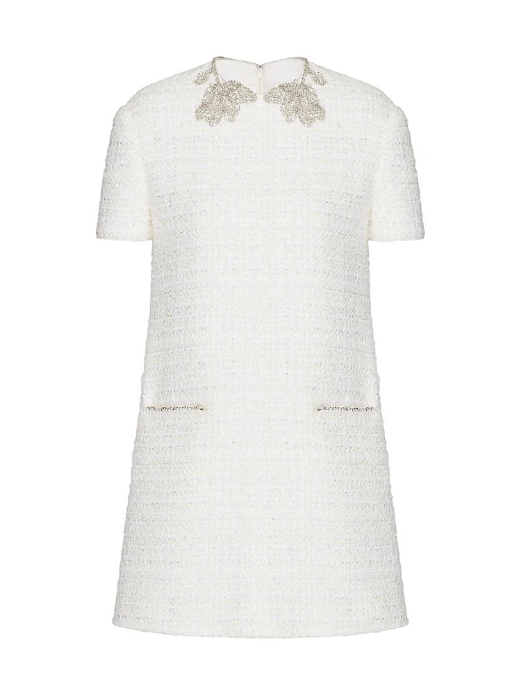 Embroidered Glaze Tweed Short Dress