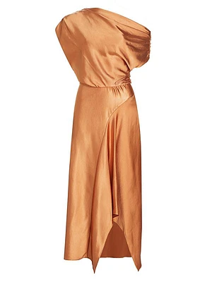 Jasmine Draped Satin Midi-Dress