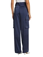 Bryan Wide-Leg Satin Cargo Pants