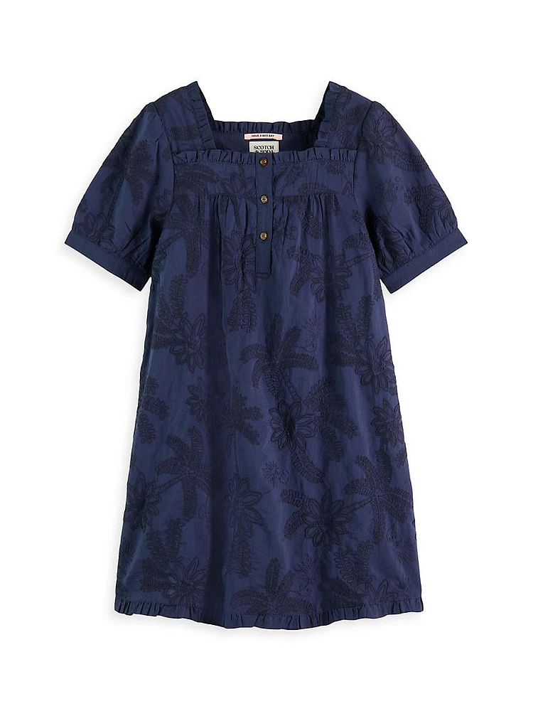 Little Girl's & Tonal Chainstitch Embroidered Dress