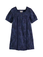 Little Girl's & Tonal Chainstitch Embroidered Dress