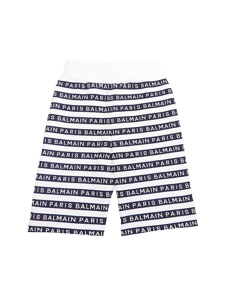 Little Boy's & Logo Striped French Terry Shorts