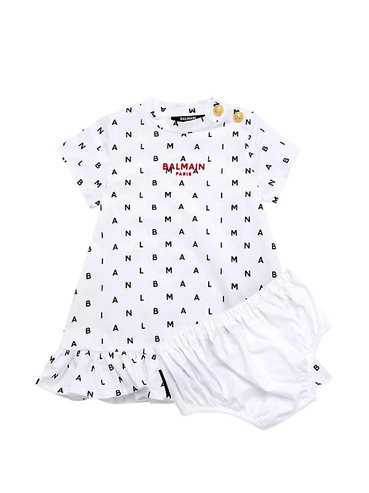 Baby Girl's Logo Print T-Shirt Dress & Bloomers Set