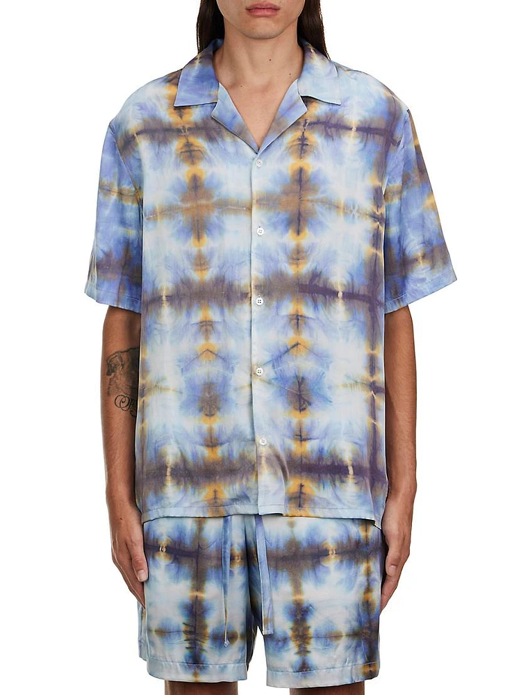 Tie-Dye Silk-Blend Camp Shirt