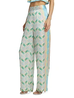 Printed Wide-Leg Silk Pants