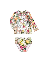 Baby Girl's Floral Print Rashguard Swimsuit Set