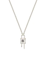 Mini Lock Necklace In Metal With Crystal