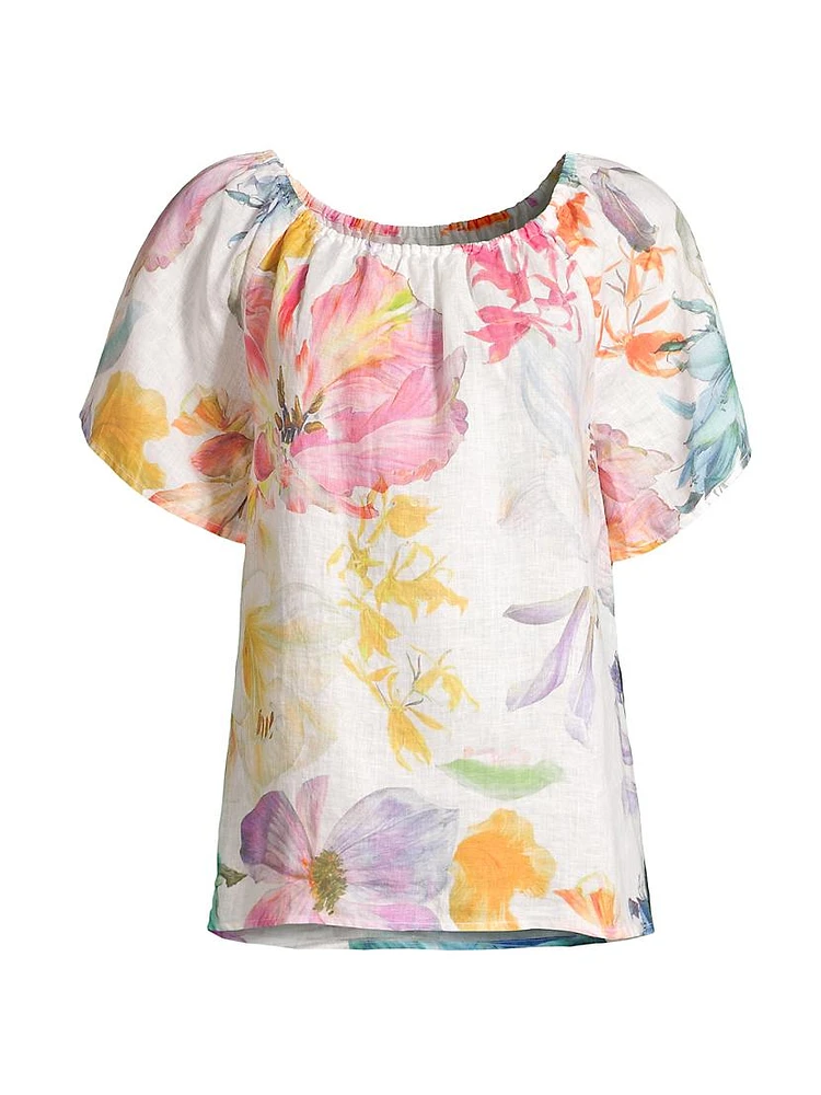 Linen Floral Off-The-Shoulder Top