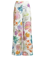 Linen Floral Wide-Leg Pants