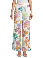 Linen Floral Wide-Leg Pants