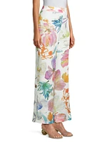 Linen Floral Wide-Leg Pants