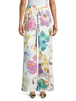 Linen Floral Wide-Leg Pants