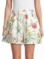 Elasticized Linen Floral Shorts