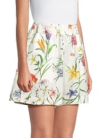 Elasticized Linen Floral Shorts