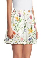 Elasticized Linen Floral Shorts