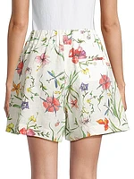 Elasticized Linen Floral Shorts