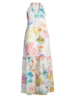 Linen Floral Halter Maxi Dress