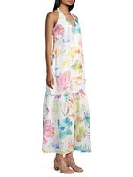 Linen Floral Halter Maxi Dress