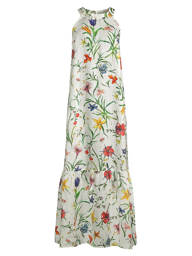 Linen Floral Maxi Dress