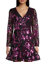 Sequined Long-Sleeve Minidress