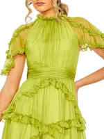 Ruffled Flutter-Sleeve Gown