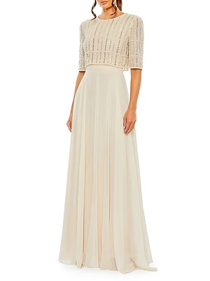 Bead-Embellished Chiffon Gown