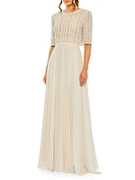 Bead-Embellished Chiffon Gown