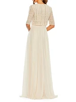 Bead-Embellished Chiffon Gown