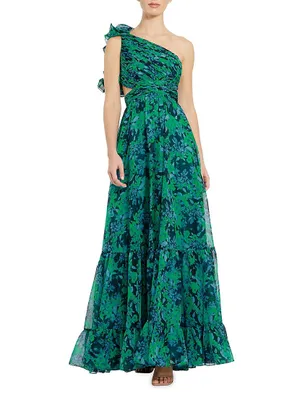 Floral One-Shoulder Cut-Out Gown