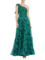 Floral One-Shoulder Cut-Out Gown