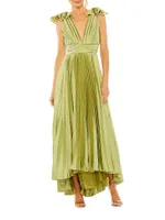 Pleated Asymmetric Ruffled Gown