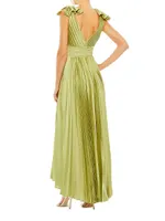 Pleated Asymmetric Ruffled Gown