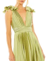 Pleated Asymmetric Ruffled Gown