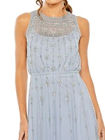 Crystal-Embellished Tulle Midi-Dress