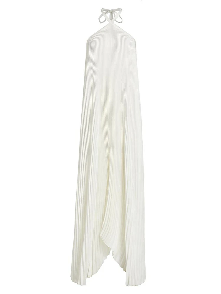 Asymmetric Pleated Halter Gown