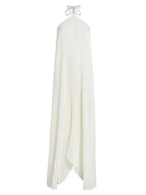 Asymmetric Pleated Halter Gown