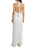 Asymmetric Pleated Halter Gown