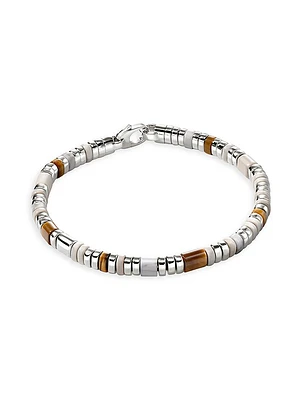 Colorblock Sterling Silver, Tiger's Eye, Howlite & Enamel Bracelet