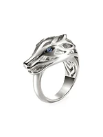 Naga Dragon Sterling Silver & Blue Sapphire Ring