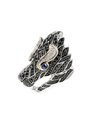 Naga Dragon Sterling Silver, 14K Yellow Gold & Multi-Gemstone Saddle Ring