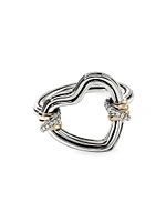 Bamboo Sterling Silver, 14K Yellow Gold & 0.07 TCW Diamond Heart Ring