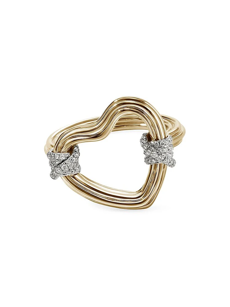 Bamboo 14K Yellow Gold & 0.15 TCW Diamond Heart Ring