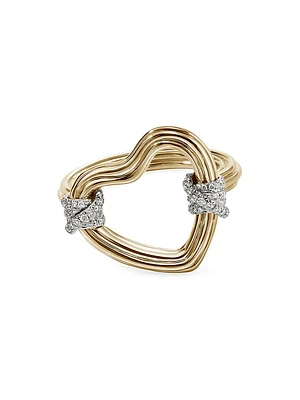 Bamboo 14K Yellow Gold & 0.15 TCW Diamond Heart Ring