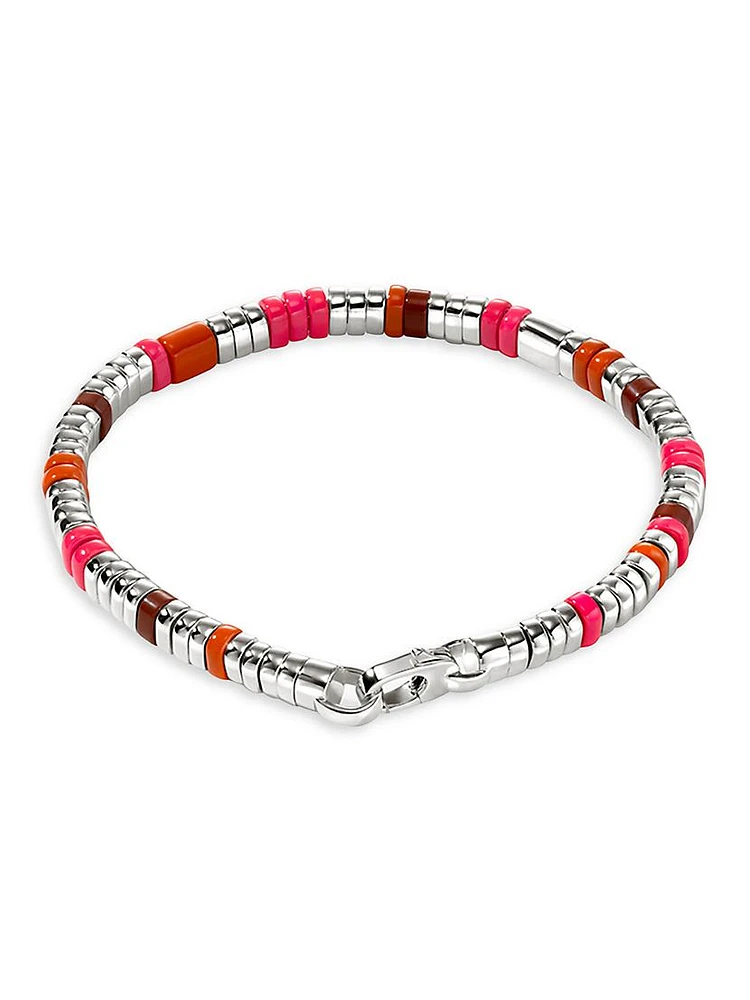 Colorblock Sterling Silver, Red Jasper & Enamel Bracelet